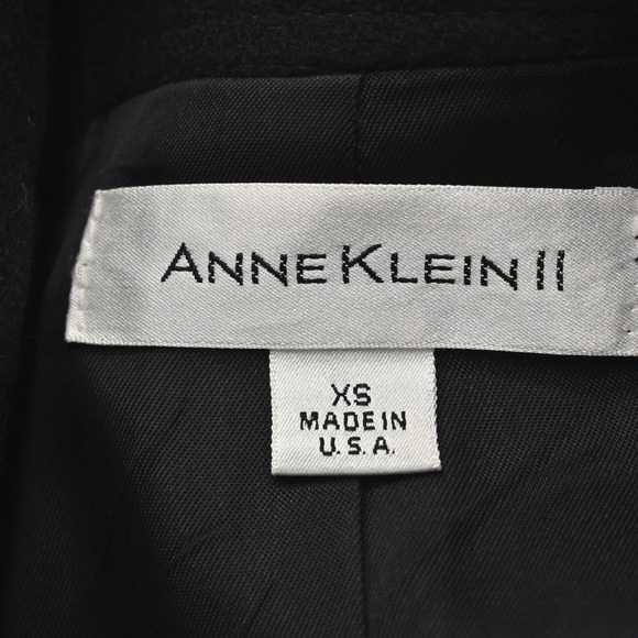 Vtg‎ ANNE KLEIN Womens Wool Pea Coat Size XS Black Mid Double Breasted USA 90s - Picture 7 of 13